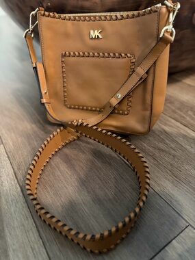 Michael Kors Cognac Leather Crossbody with Whipstitch Trim
